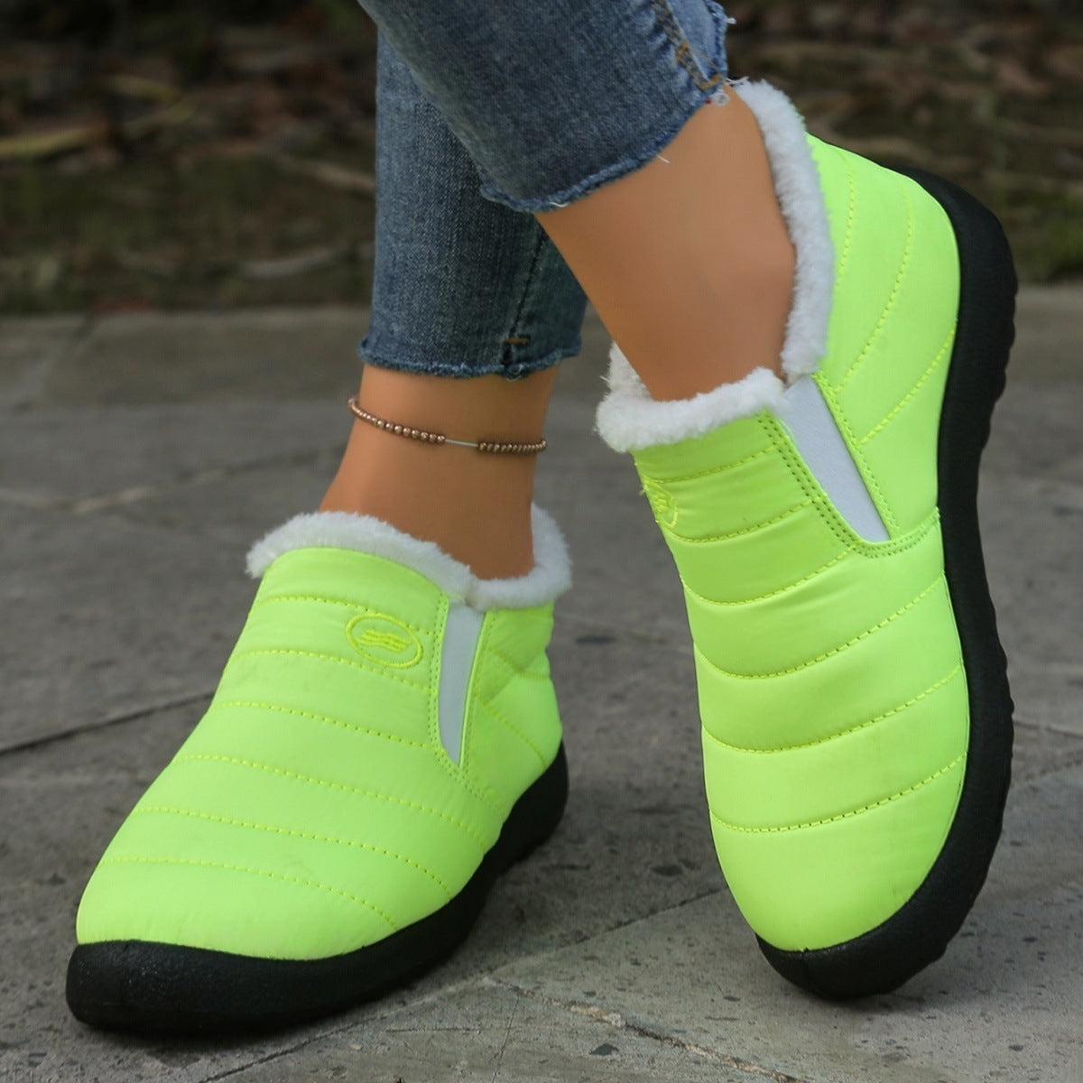 Plus Size Cotton Boots Fleece Lined Padded Warm Keeping Casual Shoes ST888 Fluorescent Green
