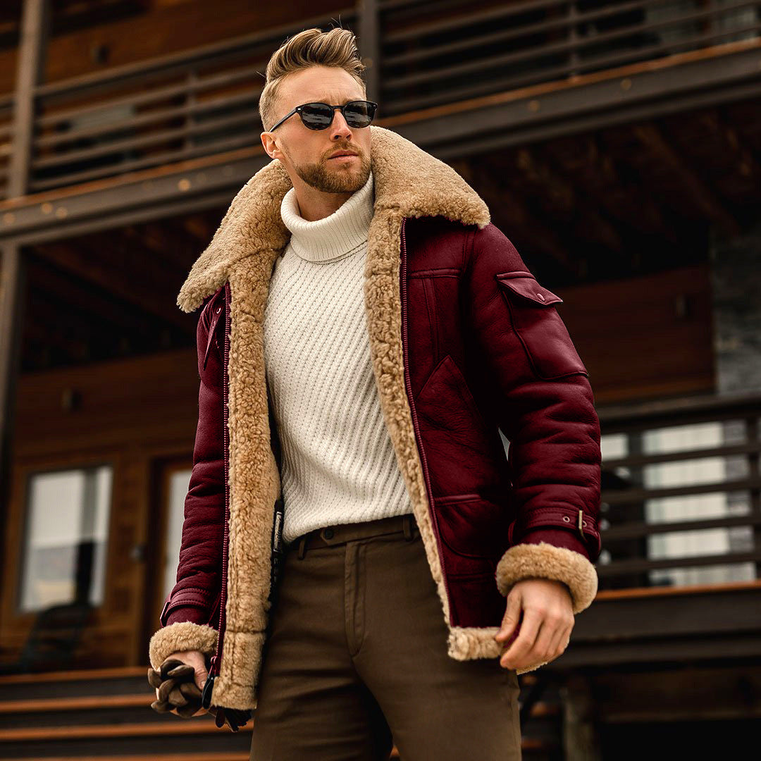 Winter Jacket Mens Military Fleece Warm Jackets Male Fur Collar Coats Army Tactical Jacket Wine Red