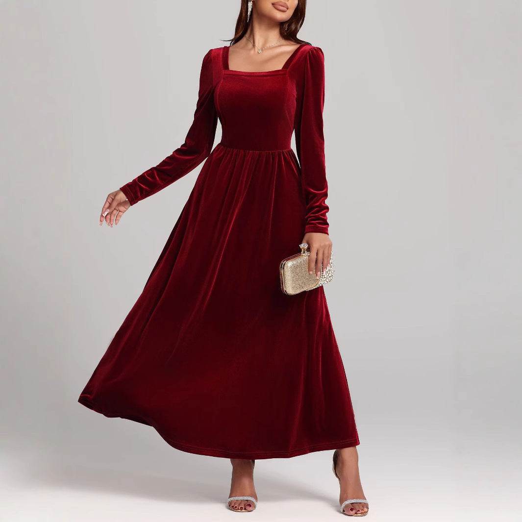 Temperament Red Evening Long Dress Pleuche Dress Red