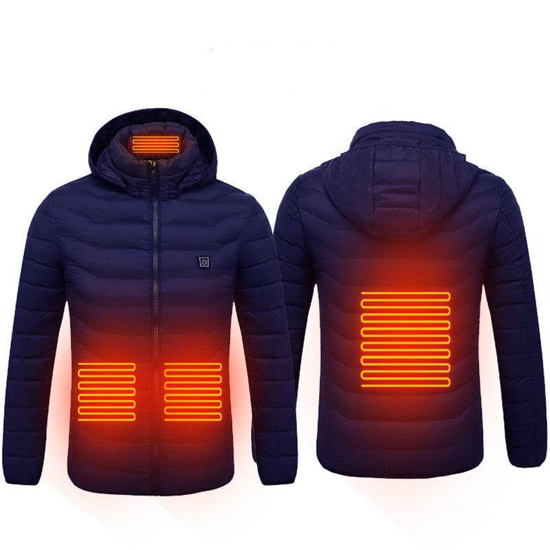 New Heated Jacket Coat USB Electric Jacket Cotton Coat Heater Thermal Clothing Heating Vest Men's Clothes Winter Blue Zone4