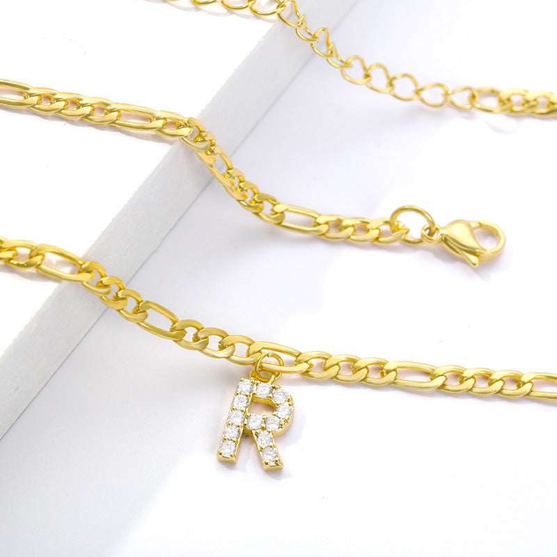 English Alphabet Stainless Steel Zircon All-match Anklet R