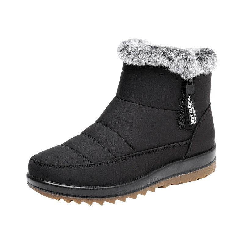 Winter Snow Boot With Side Zipper Fashion Warm Plush Ankle Boots Women's Fleece Short Shoes Black