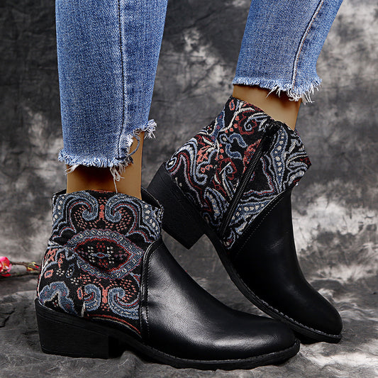 Color block pointed toe boots