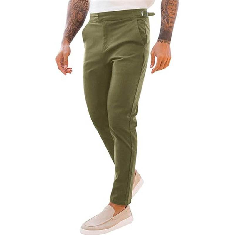 Men's Slim Fit Casual Fashion Street Stretch Twill Mid Waist Pencil Pants Army Green