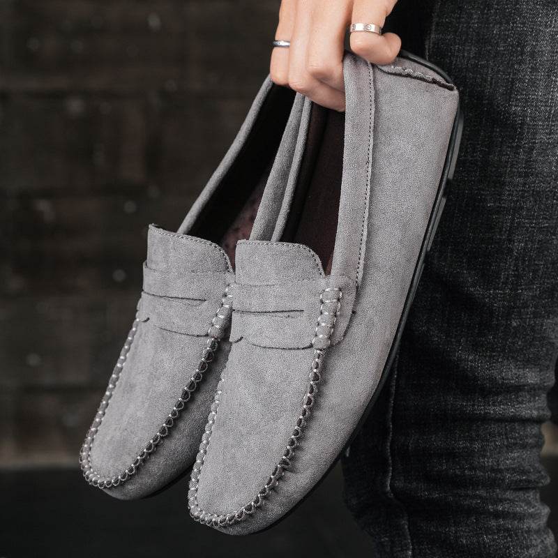 Hand-stitched Men's Beanie Shoes Velvet Leather Handmade