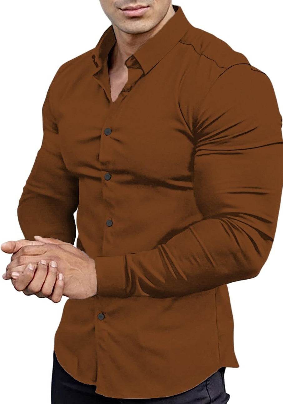 Men's Business Non-ironing Professional Anti-wrinkle Casual Shirt CS02 Brown