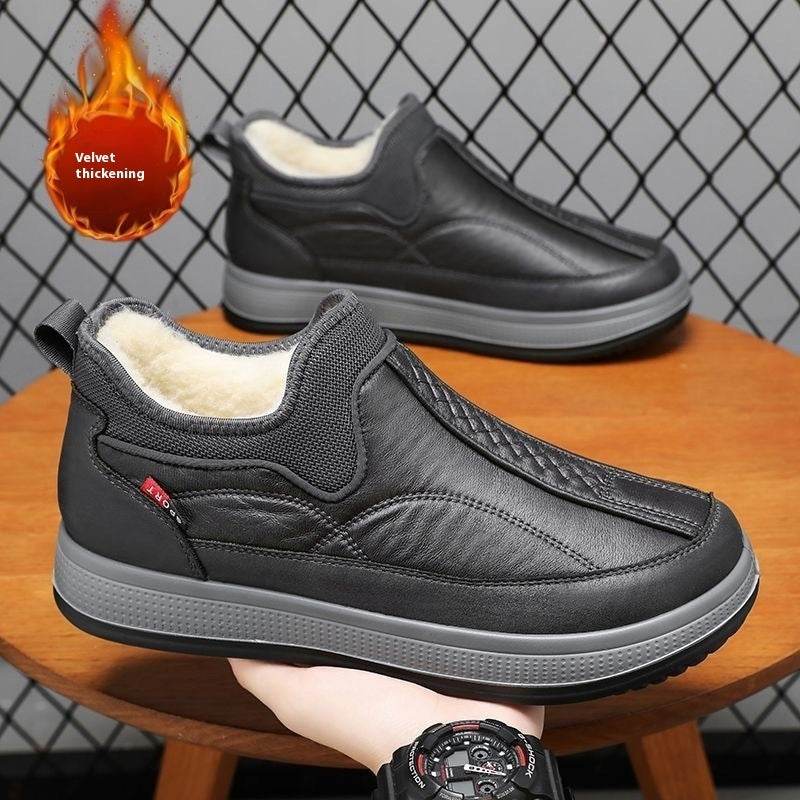 Winter Warm Fleece Snow Boots Round-toed Platform Ankle Boot Fashion Simple Non-slip Flat Cotton Shoes Men Grey
