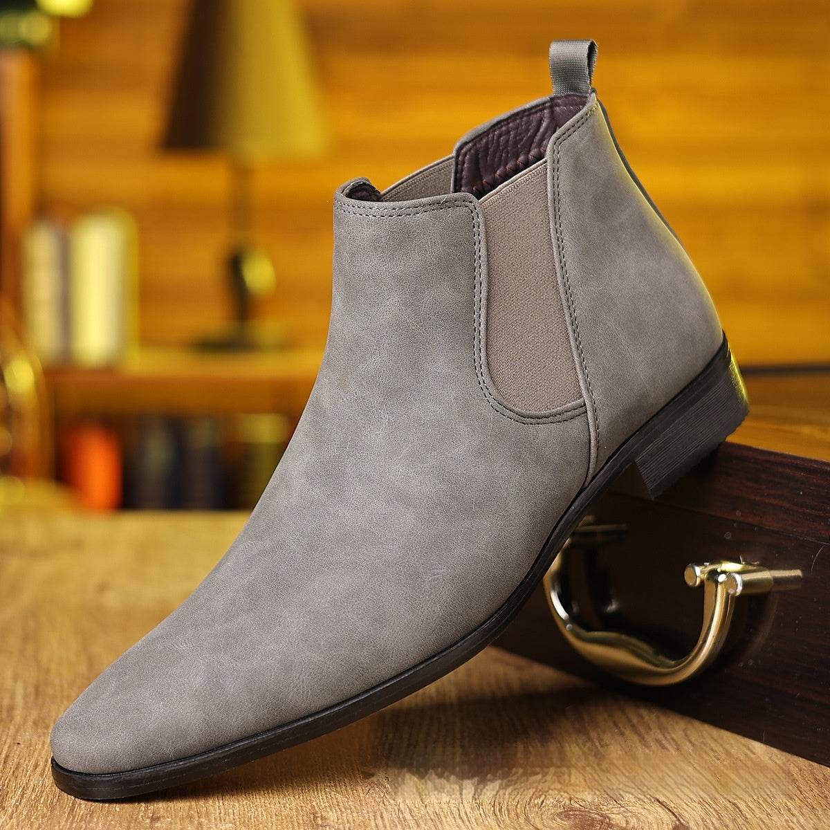 British Style Leather Boots Men's Plus Size Gray
