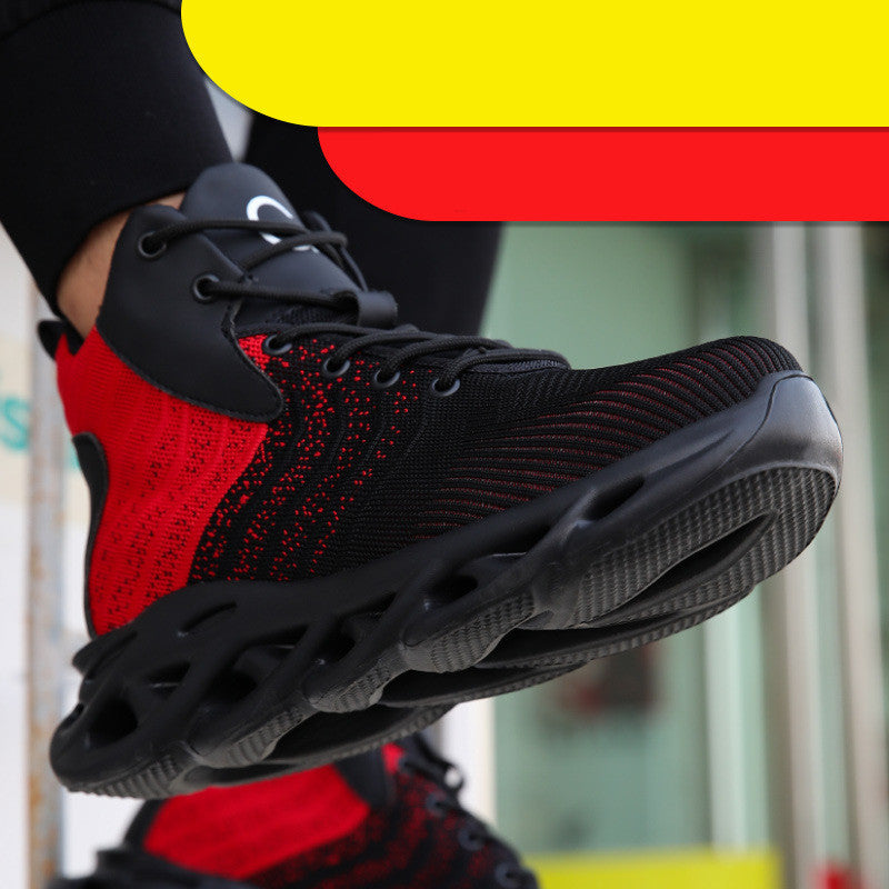 Flying Woven High-top Safety Shoes Men's Breathable Lightweight Safety Shoes