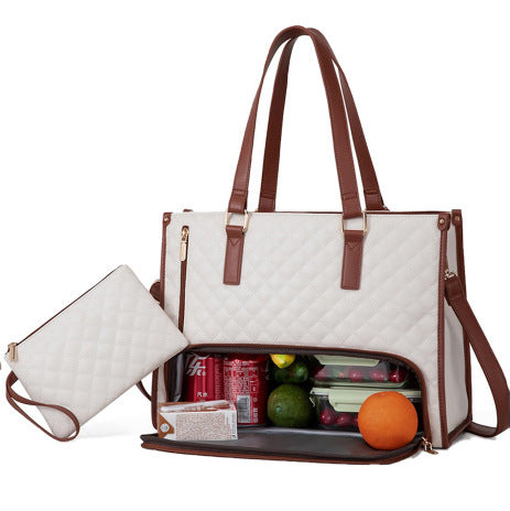 Convenient Commute New Lunch Bag Women's Insulated Lunch Box Women's Leak-proof Large Purse Diagonal Computer Storage White 36x16x30cm