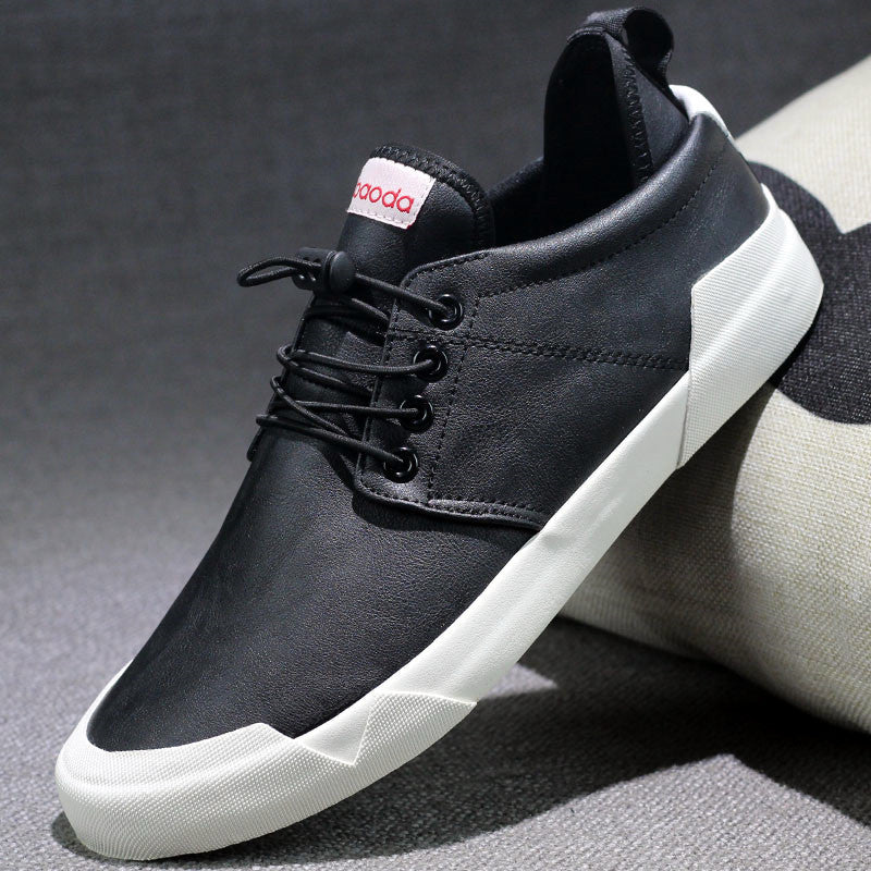 Fashion men shoes lace-up leather casual shoes White x Black
