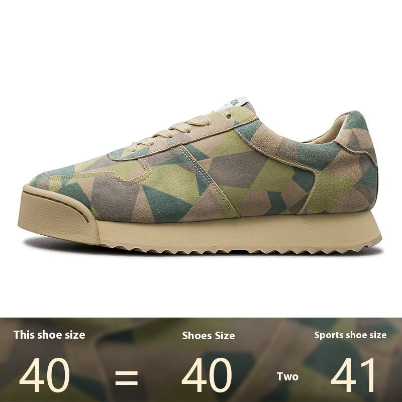 Handmade First Layer Cowhide German Training Shoes Genuine Leather Men's Casual Shoes Camouflage