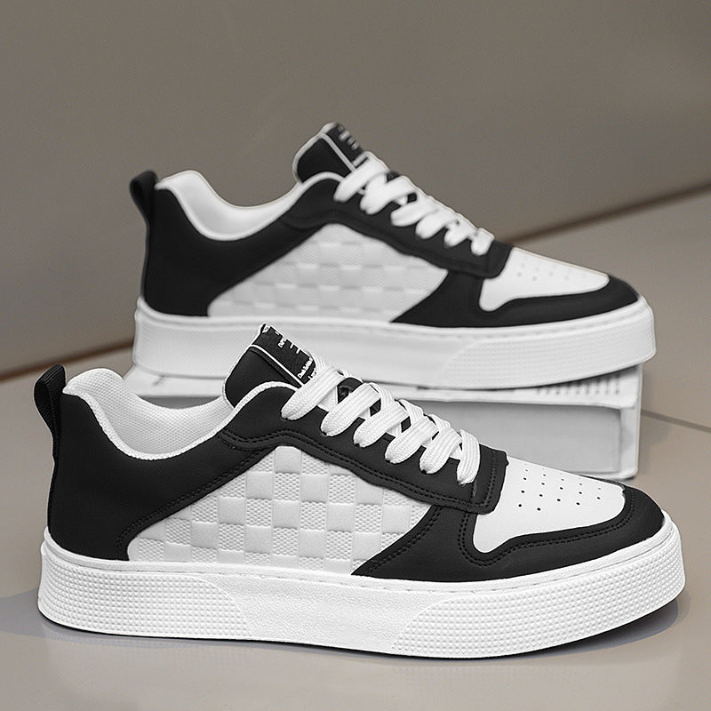 Casual Lace-up Sneakers Men Fashion Breathable Plaid Flats Shoes BT88 Black