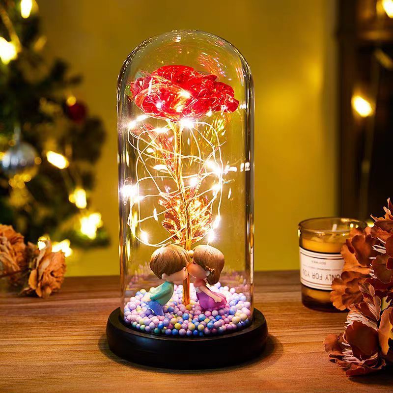 Eternal Rose LED Light Foil Flower In Glass Cover Night Lights Valentines Day Gifts Lamp Decor For For Home Bedroom Wedding Gift Valentine's Day Gifts Colored Gold Red 22x11cm