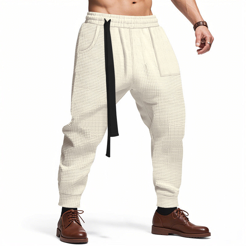 Men's Casual Pants Solid Waffle Male Hip Hop Streetwear Track Pants Joggers Trousers Fashion Harajuku Men Pants Khaki