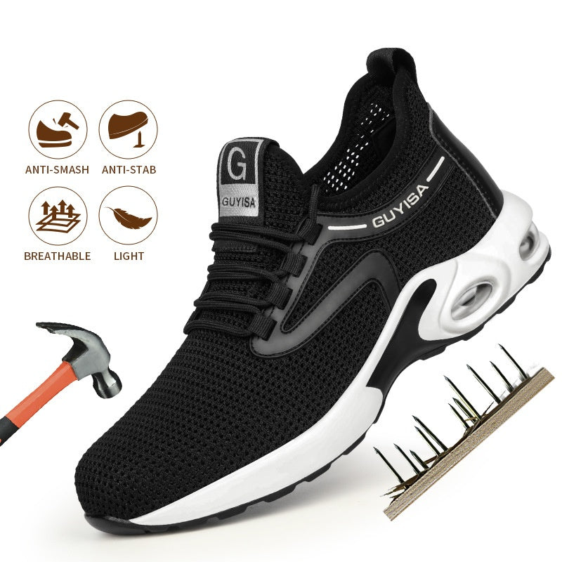 Black Sneakers Men Work Safety Shoes Lightweight Breathable For Gym Travel Work Casual Tennis Running Shoes New air cushion shock absorber