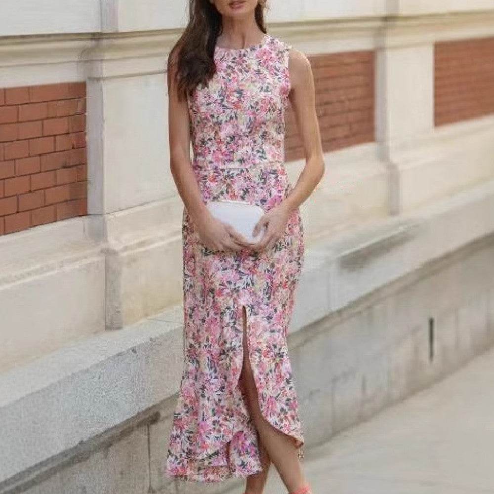 Fashion Printing Sleeveless Elegant Dress Women White