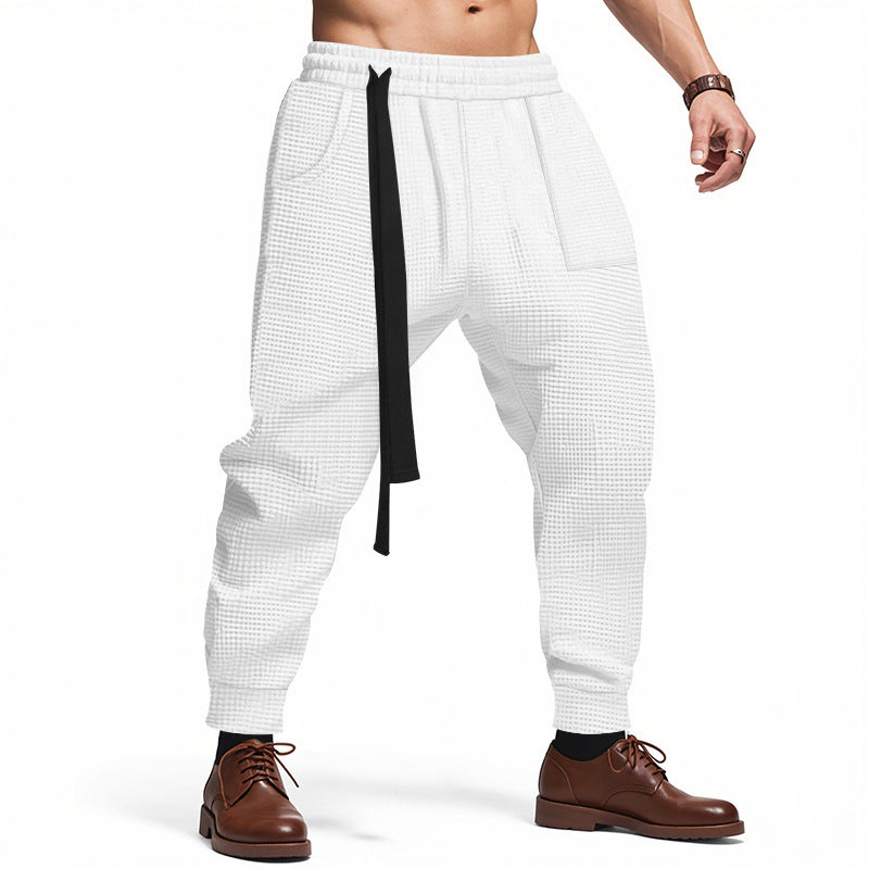 Men's Casual Pants Solid Waffle Male Hip Hop Streetwear Track Pants Joggers Trousers Fashion Harajuku Men Pants White