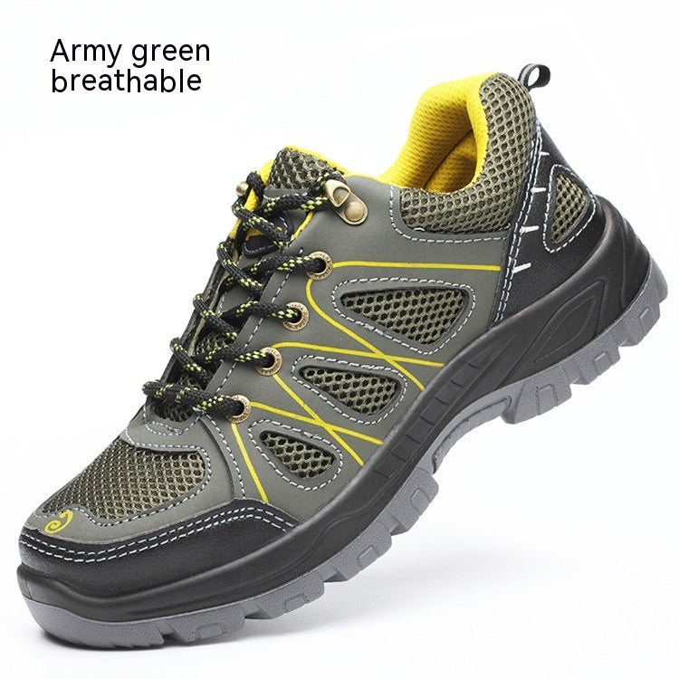Breathable Mesh Fabric Anti Smashing And Puncture Protective Safety Shoes Military green breathable