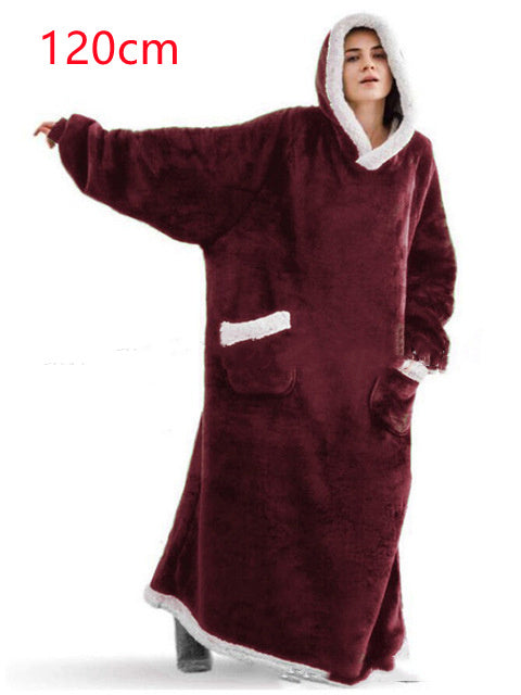 Winter TV Hoodie Blanket Winter Warm Home Clothes Women Men Oversized Pullover With Pockets 120cm wine red One Size