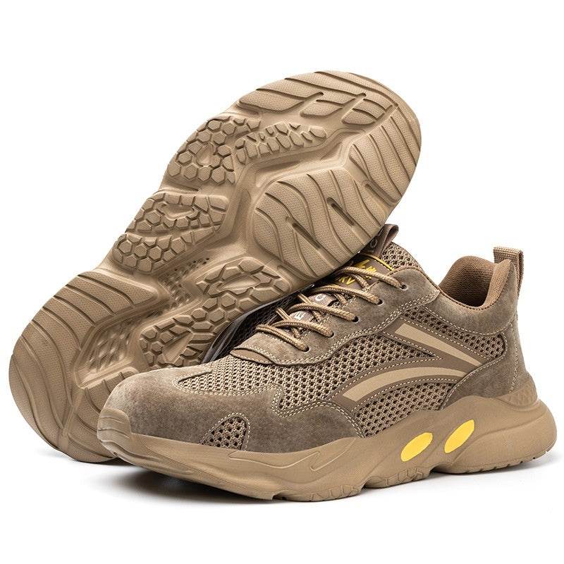 Summer Breathable Labor Protection Shoes Anti Smashing Anti Piercing Anti Slip Khaki