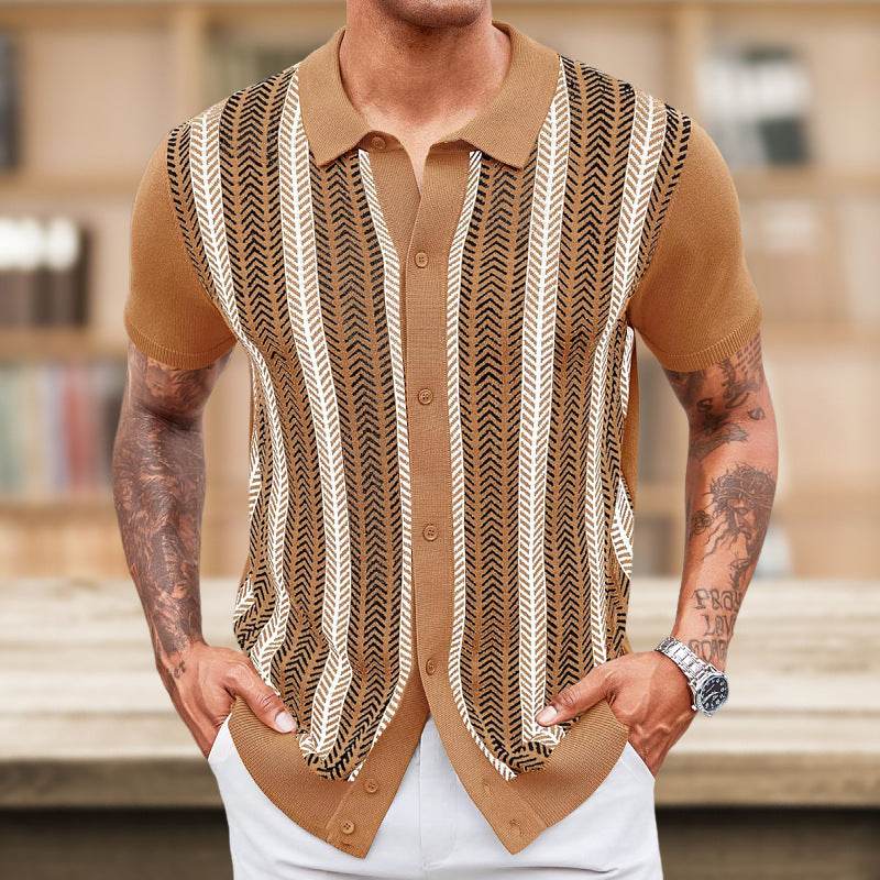 Men's Casual Striped Jacquard Sweater Brown