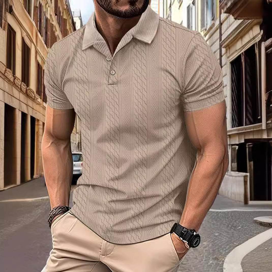 Simple Fashion Solid Color Polo Collar Men's Button Jacquard Short Sleeve
