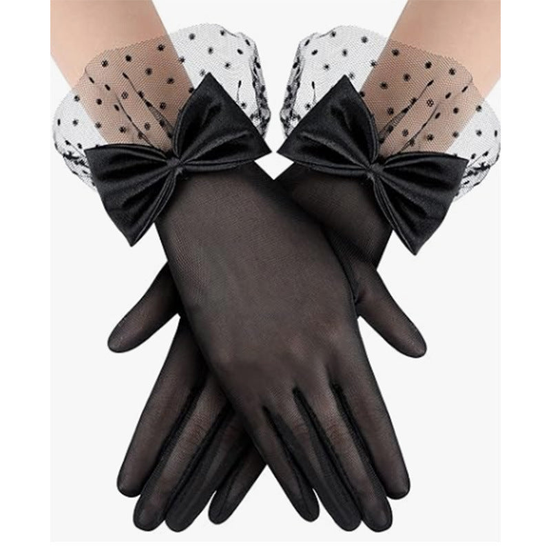 Vintage Mesh Gloves Bridal Wedding Bow Gloves Black