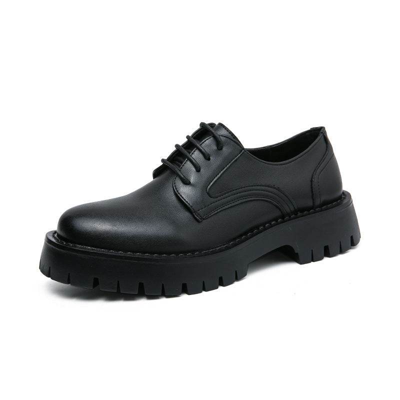 British Casual Lace Up Hair Stylist Platform Height Increasing Low Top Work Shoes Black