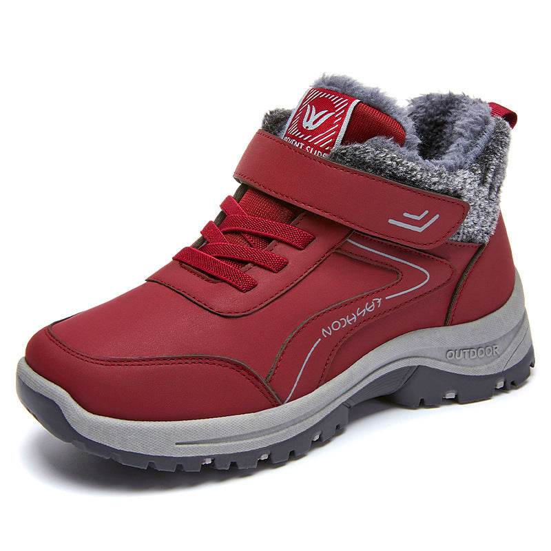 Winter New Fleece-lined Thickened Women's Short Leather Boots Red