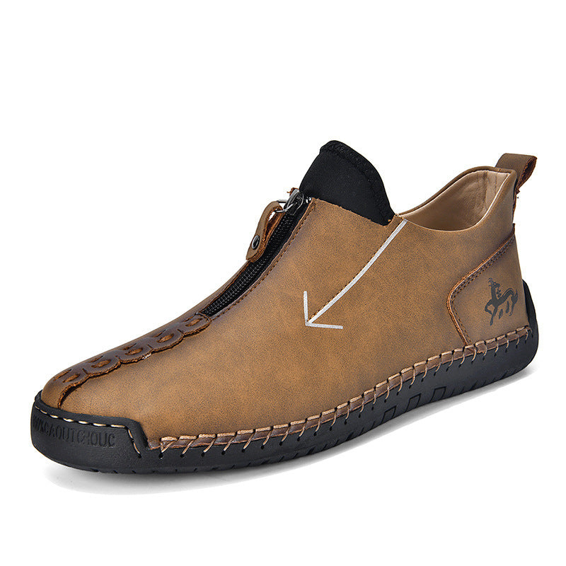 Men's Zipper Leather Boots Foreign Trade Hand-stitched Martin Boots Yellow Brown