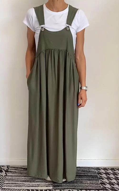 Women's Cotton And Linen Sling Dress Army Green