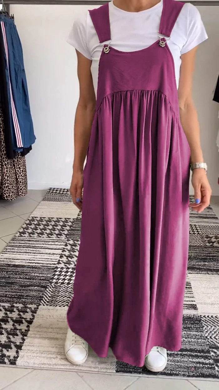 Women's Cotton And Linen Sling Dress Purplish Red