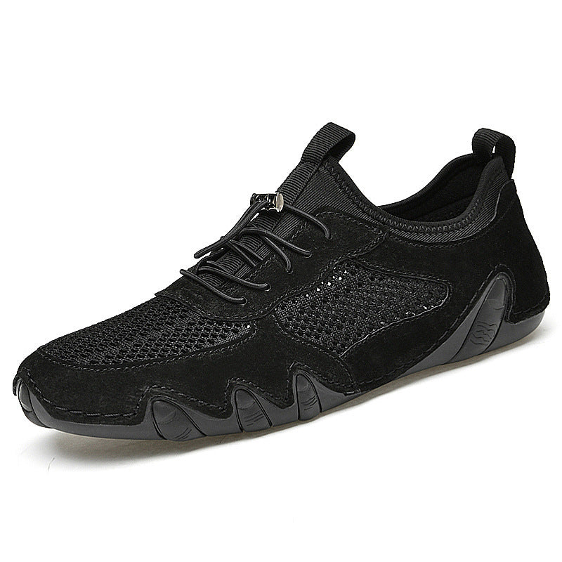 Breathable Slip On Driving Leather Shoes Men's Casual Shoes Black