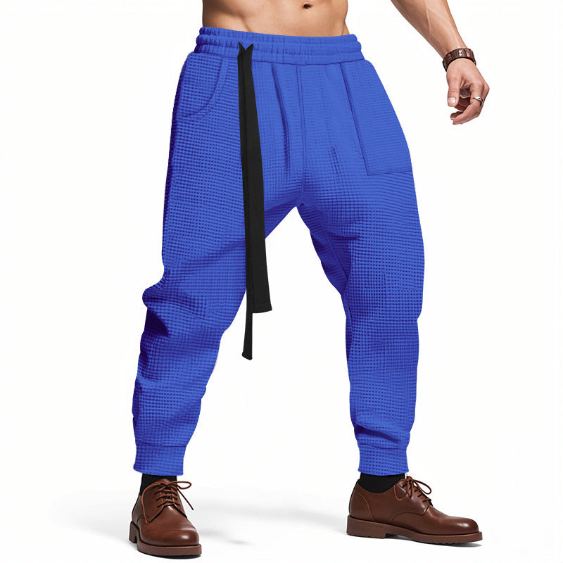 Men's Casual Pants Solid Waffle Male Hip Hop Streetwear Track Pants Joggers Trousers Fashion Harajuku Men Pants Sapphire Blue