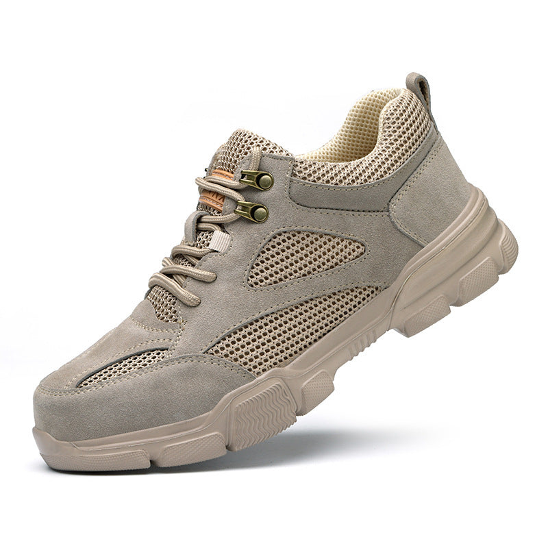 Men's Fashionable Breathable Anti-smashing And Anti-penetration Safety Shoes Beige Mesh