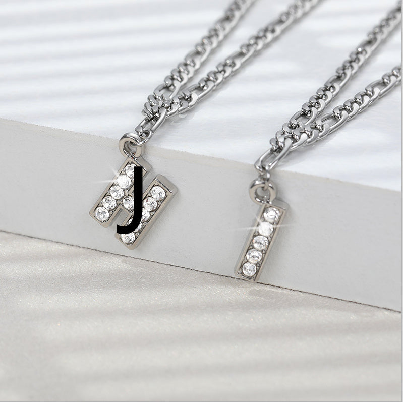 English Alphabet Stainless Steel Zircon All-match Anklet Silver J