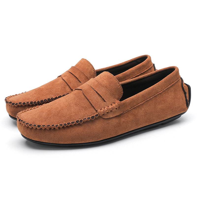 Hand-stitched Men's Beanie Shoes Velvet Leather Handmade Apricot Yellow