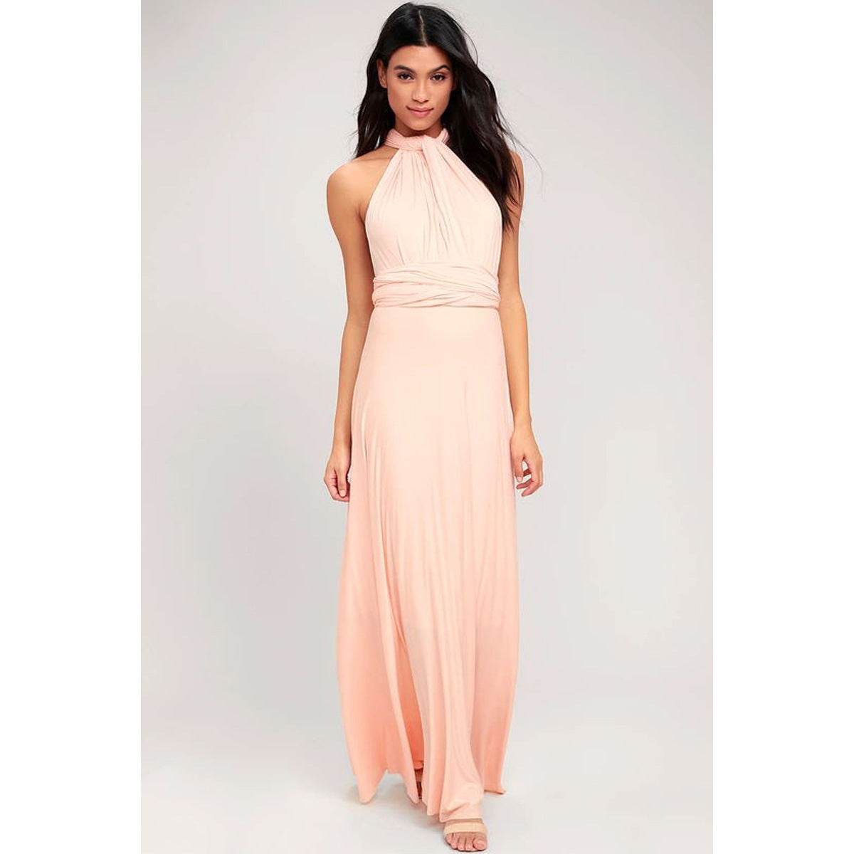 Women's Sexy Long Party Dress Club Floor-Length Summer Backless Bandage Maxi Dress Multiway Bridesmaids Boho Women Dress Vestidos Champagne powder M
