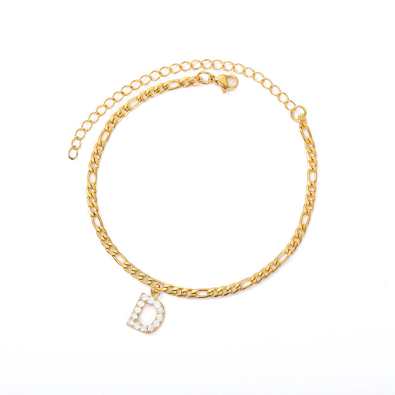 English Alphabet Stainless Steel Zircon All-match Anklet D