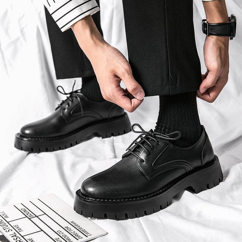 British Casual Lace Up Hair Stylist Platform Height Increasing Low Top Work Shoes
