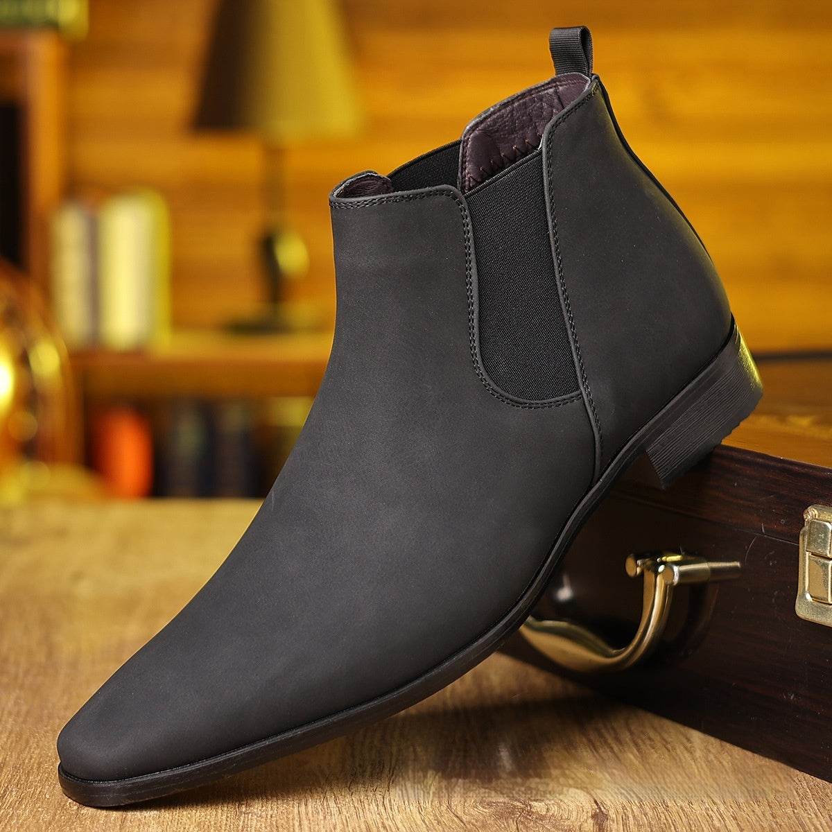 British Style Leather Boots Men's Plus Size Black