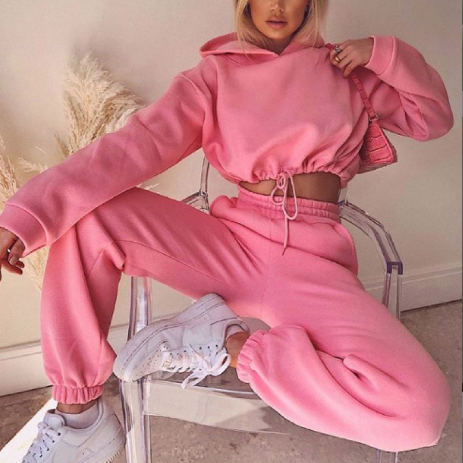Jogging Suits For Women 2 Piece Sweatsuits Tracksuits Sexy Long Sleeve HoodieCasual Fitness Sportswear Pink