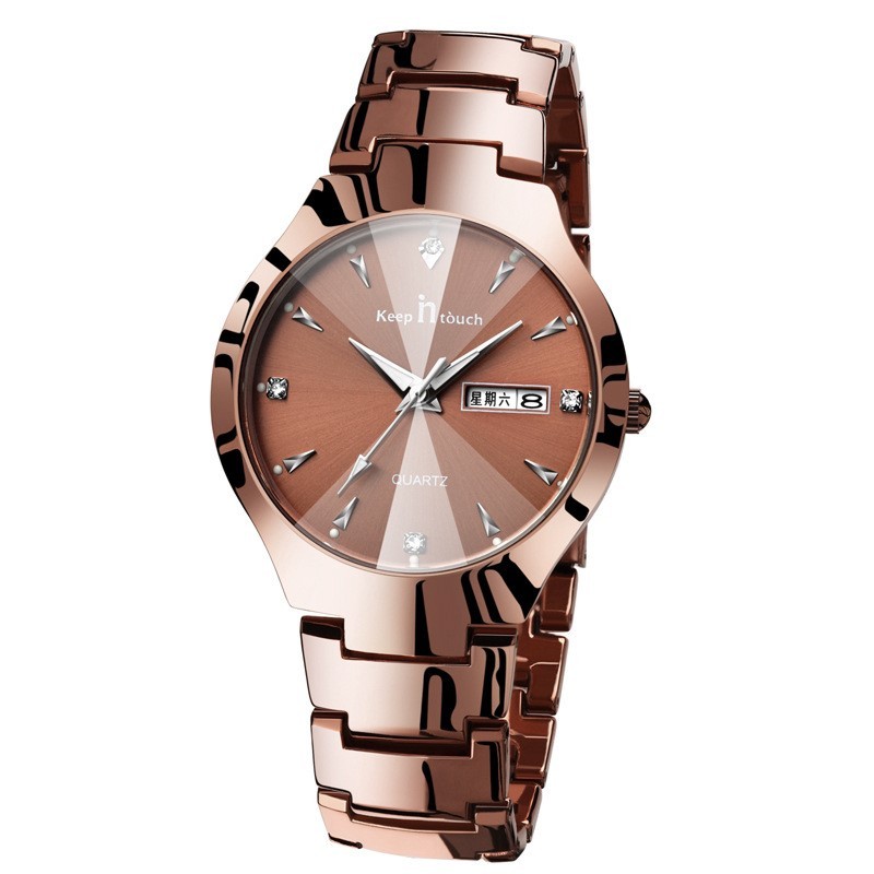 Luminous watch couple watch calendar quartz watch Coffee gold Male