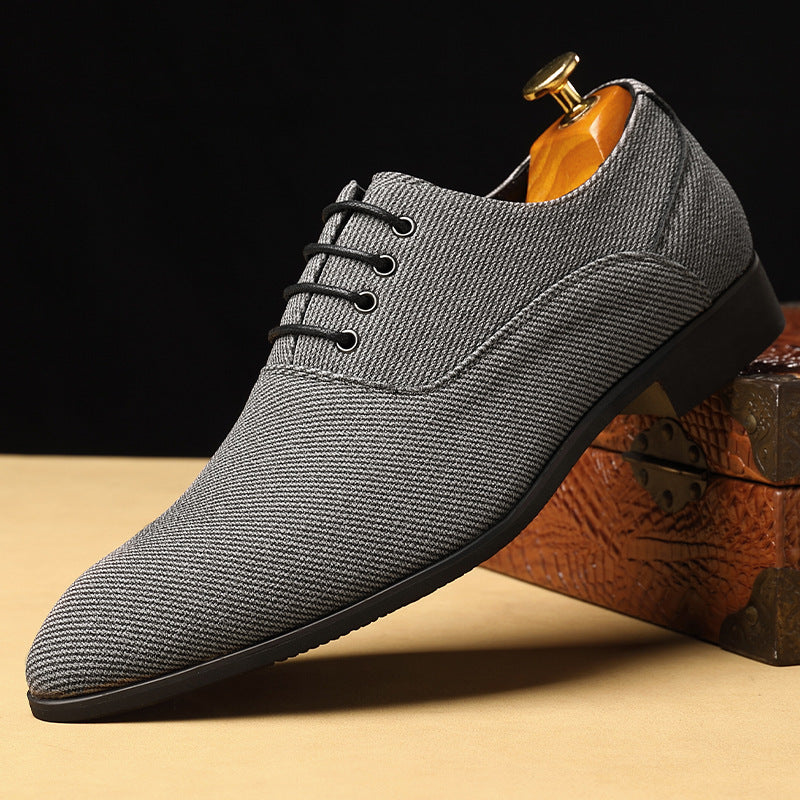Men's Casual Leather Shoes Denim Black Bridegroom Wedding Trendy Shoes Black
