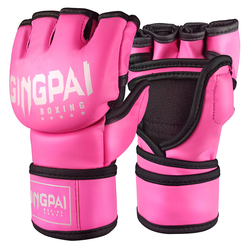 Adult Male And Female Half Finger Boxing Gloves Boxing Glove Pink