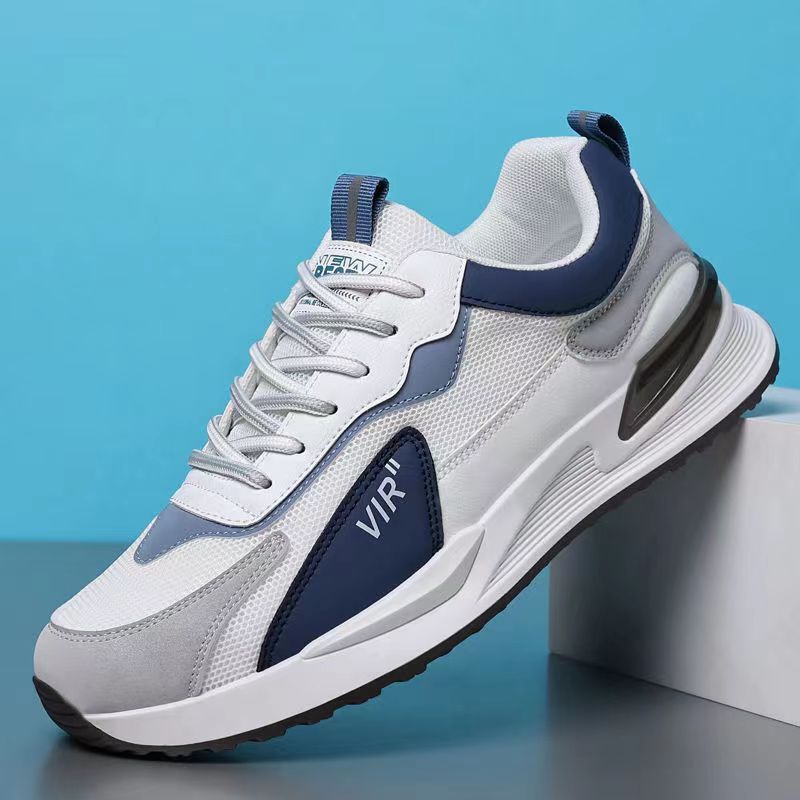 Men's Color Block Mesh Shoes Fashion Casual Lace-up Sneakers Outdoor Breathable Running Sports Shoes A332 White