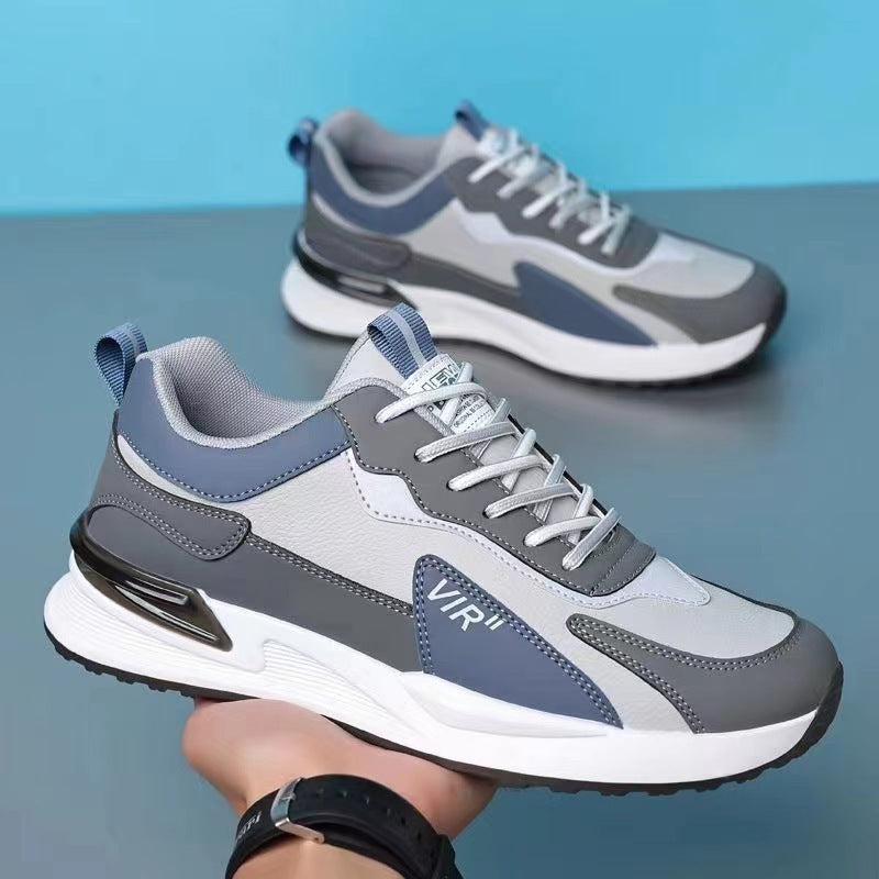 Men's Color Block Mesh Shoes Fashion Casual Lace-up Sneakers Outdoor Breathable Running Sports Shoes A331 Grey