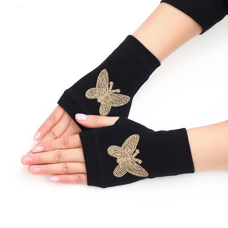 Cotton Gloves Elastic Small Gloves Leak Golden butterfly One size