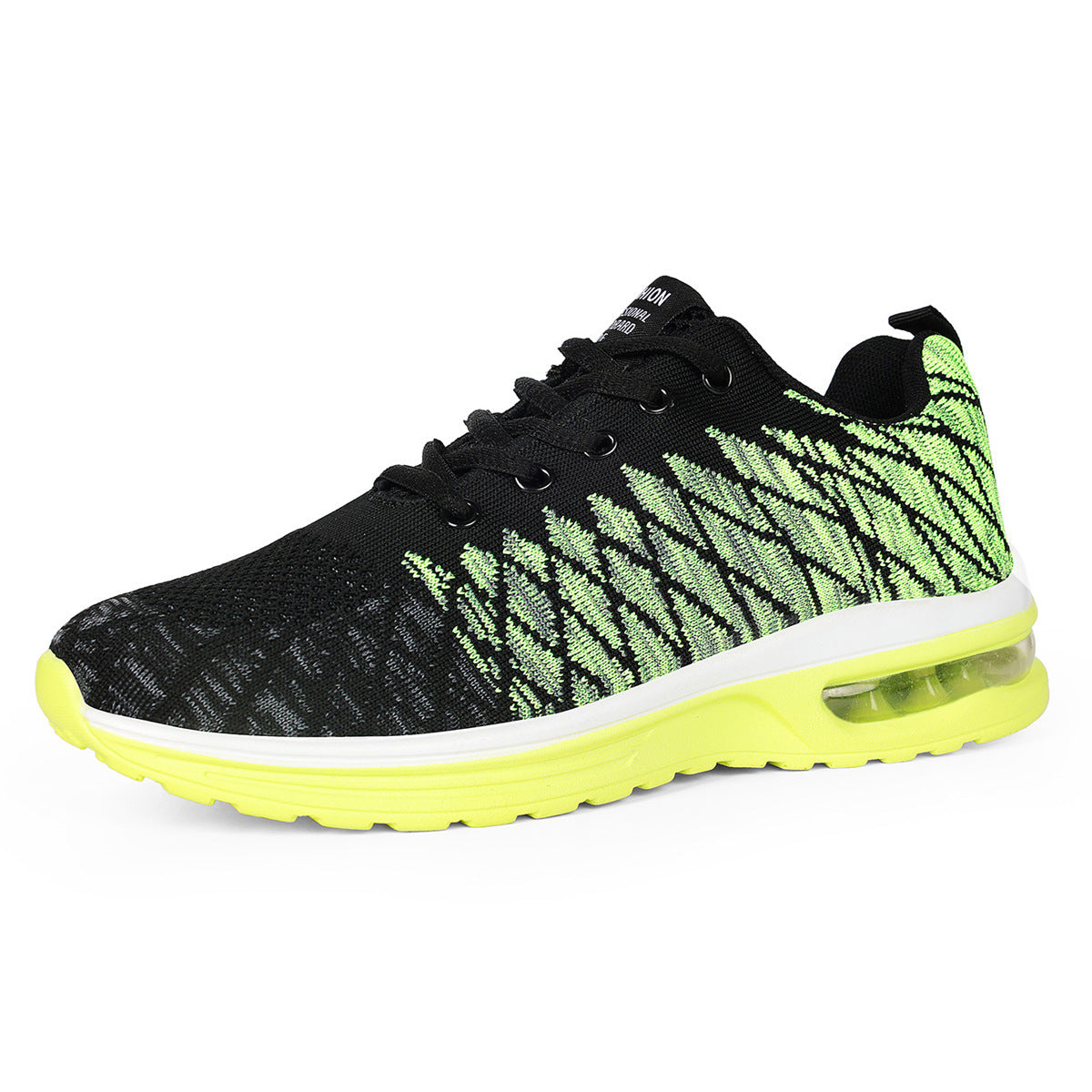 Casual Flyknit Breathable Light Running Shoes Black And Green